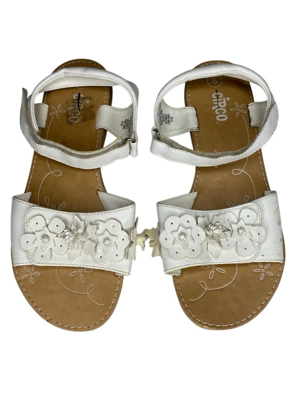 Circo Boho Bohemian Floral Comfort Sandals Hook Loop Summer Beach White